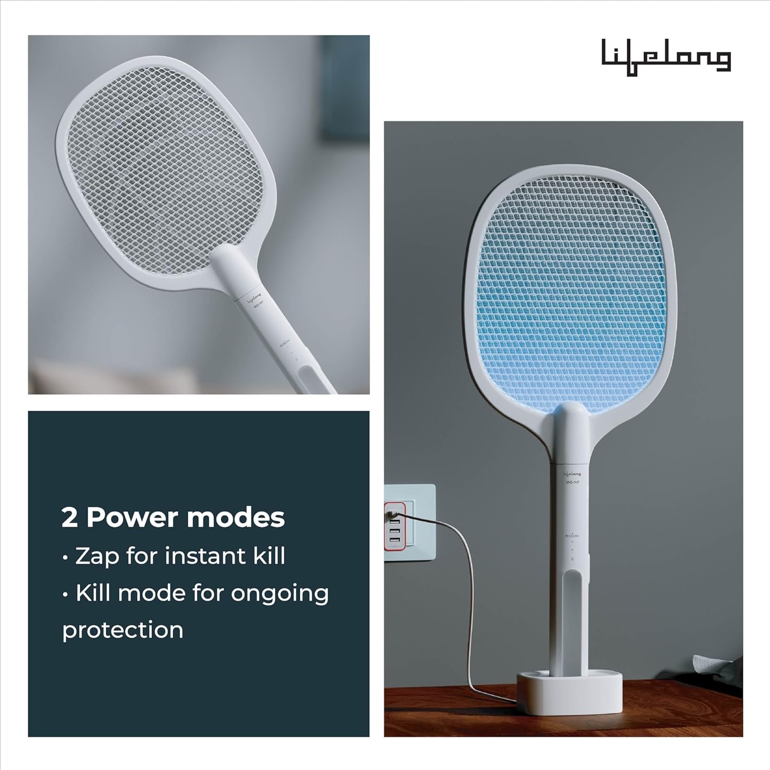 lifelong 2 in1 foldable electric mosquito racket | mosquito killer racket | fly swatter with base stand